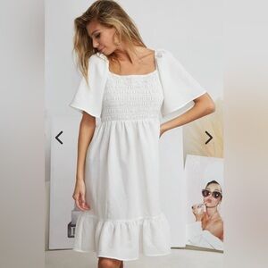 BIBI - Square Neck Smocked Bodice Babydoll Dress with Back Tie